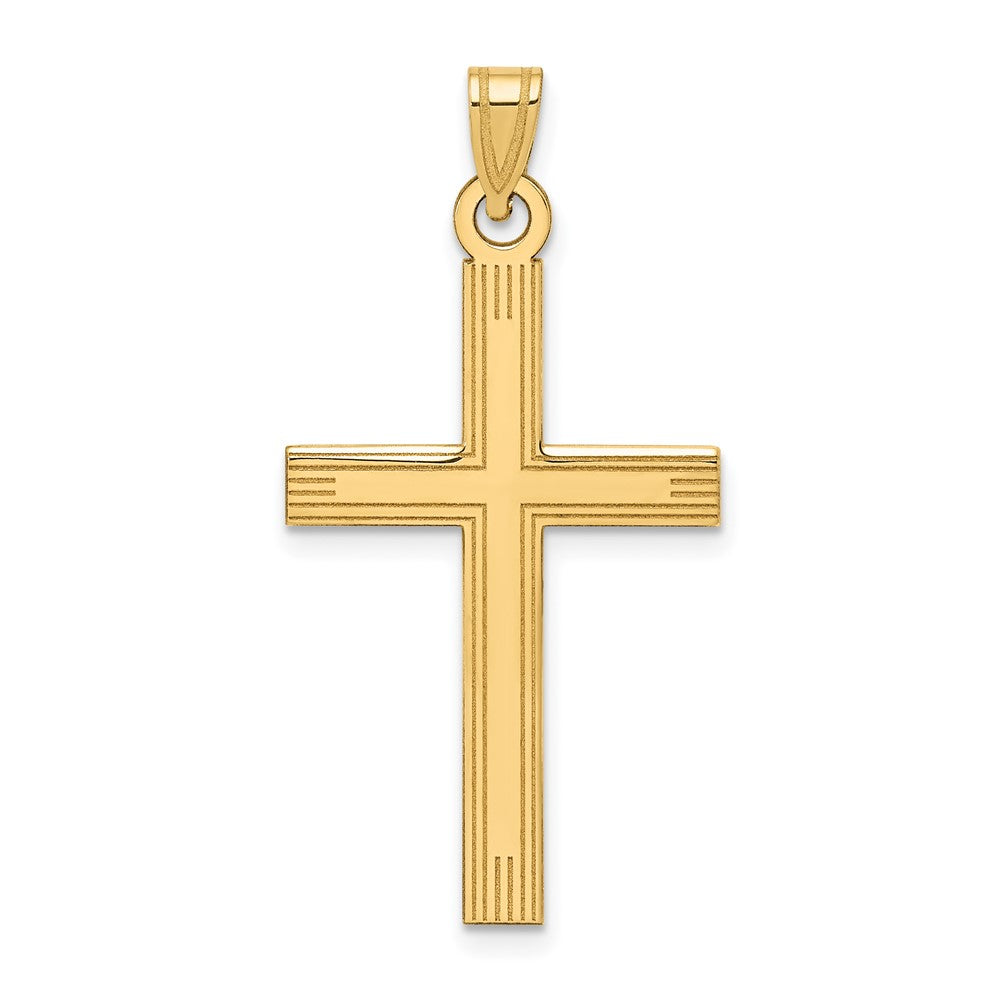 14k Yellow Gold 19 mm Laser Etched Cross Charm (1.33 grams)