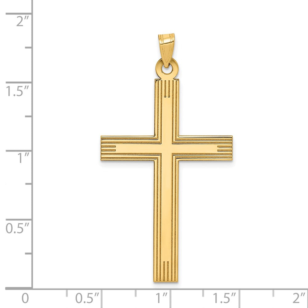 14k Yellow Gold 26 mm Laser Etched Cross Charm (2.4 grams)