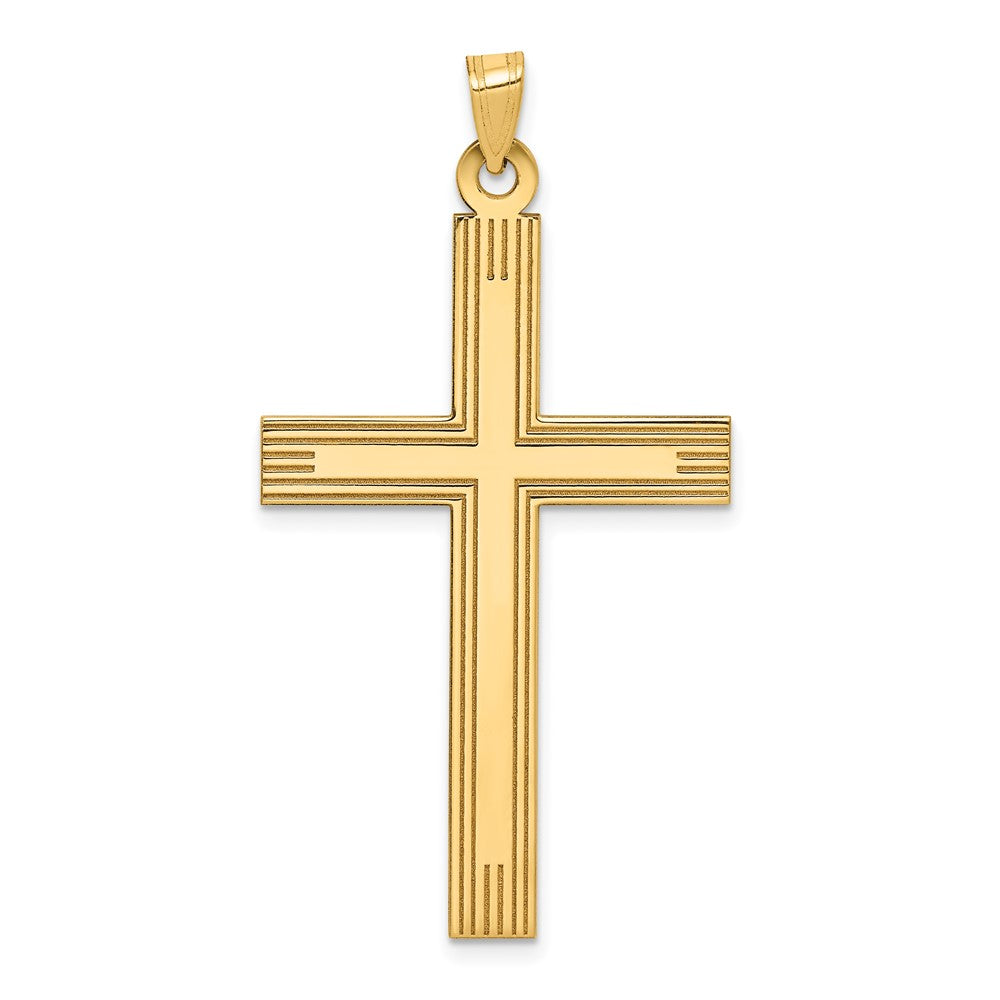 14k Yellow Gold 26 mm Laser Etched Cross Charm (2.4 grams)