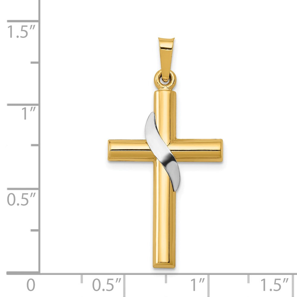14k Two-tone 16 mm Two-Tone Hollow Cross w/Drape Charm (0.82 grams)