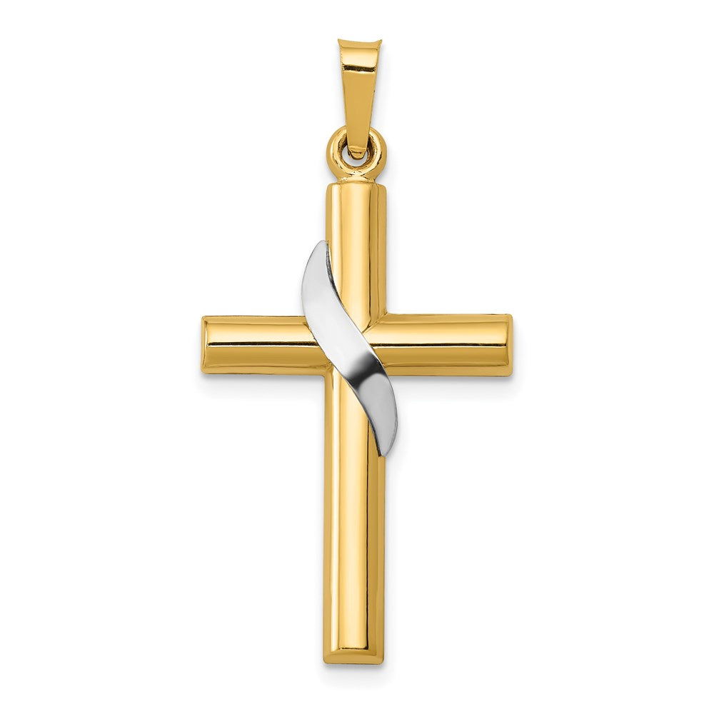 14k Two-tone 16 mm Two-Tone Hollow Cross w/Drape Charm (0.82 grams)
