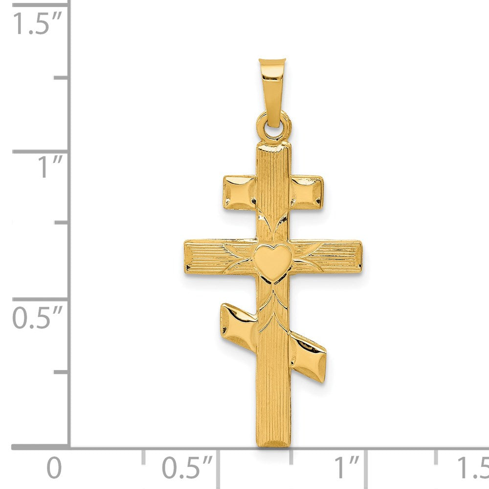 14k Yellow Gold 16 mm Eastern Orthodox Cross w/Heart Pendant (1.12 grams)