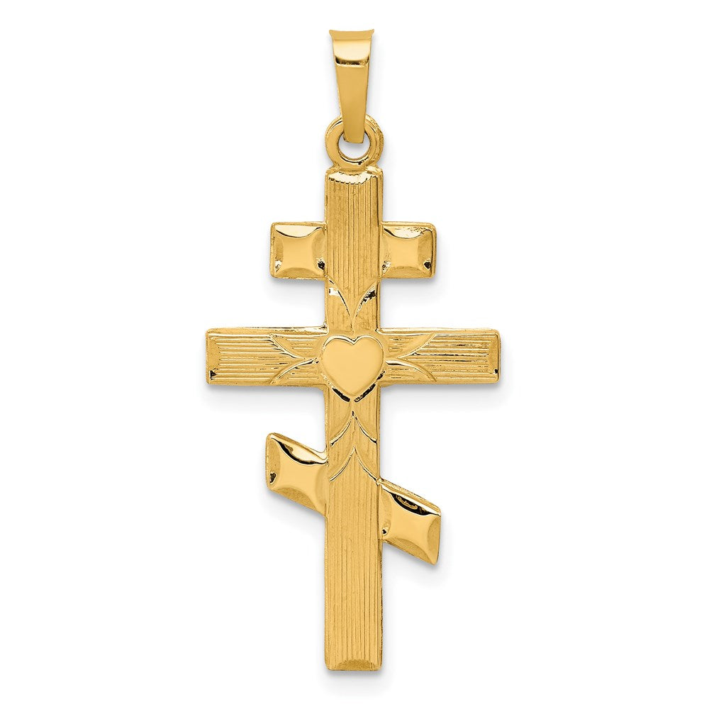 14k Yellow Gold 16 mm Eastern Orthodox Cross w/Heart Pendant (1.12 grams)