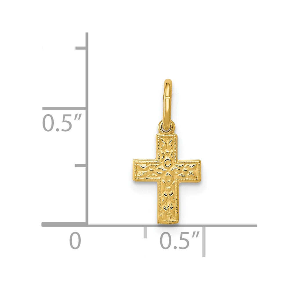 14k Yellow Gold 13 mm Floral Cross Charm (0.29 grams)