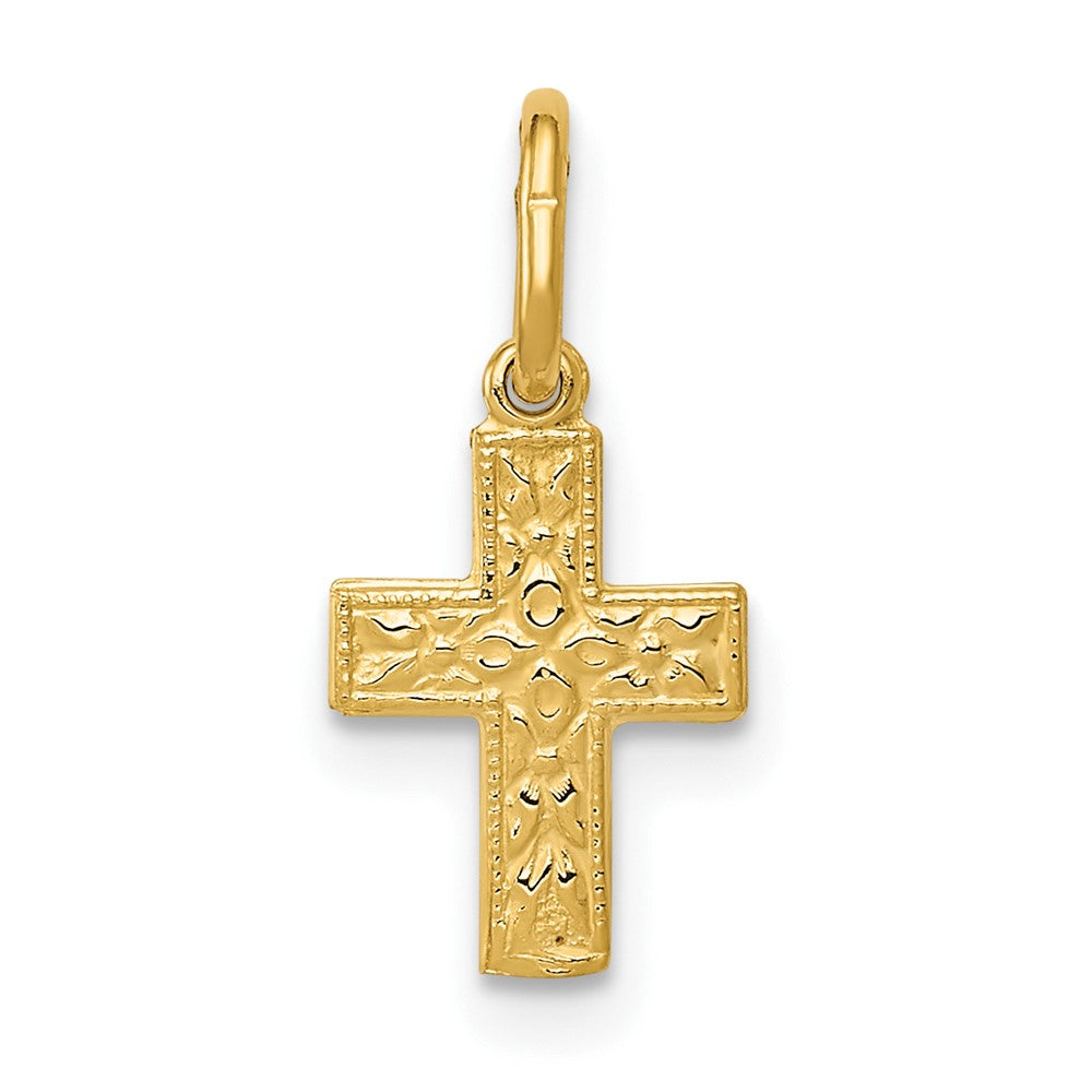 14k Yellow Gold 13 mm Floral Cross Charm (0.29 grams)