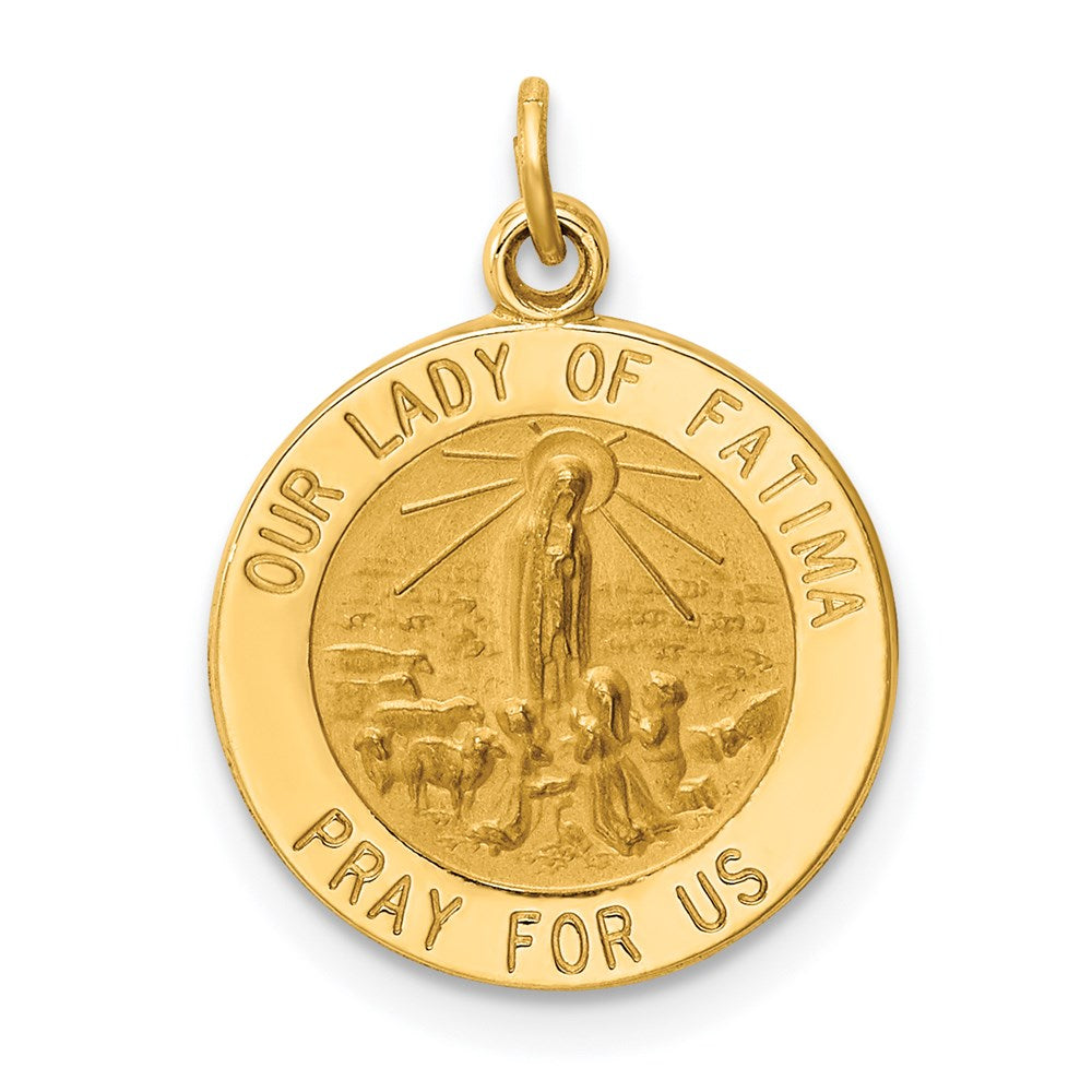 14k Yellow Gold 14.5 mm Our Lady of Fatima Medal Charm (1.2 grams)