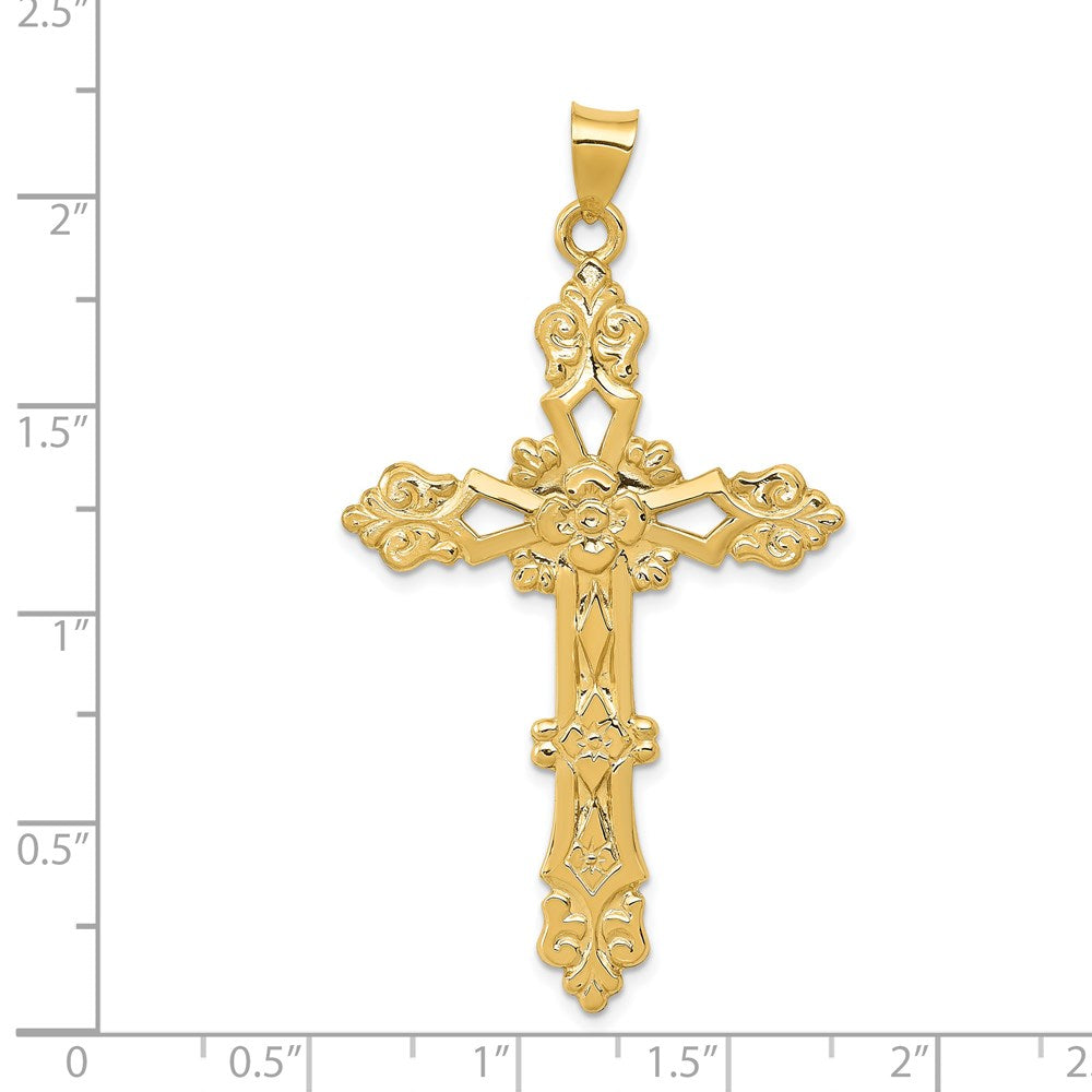 14k Yellow Gold 30 mm Polished Fleur de Lis Cross Pendant (2.91 grams)