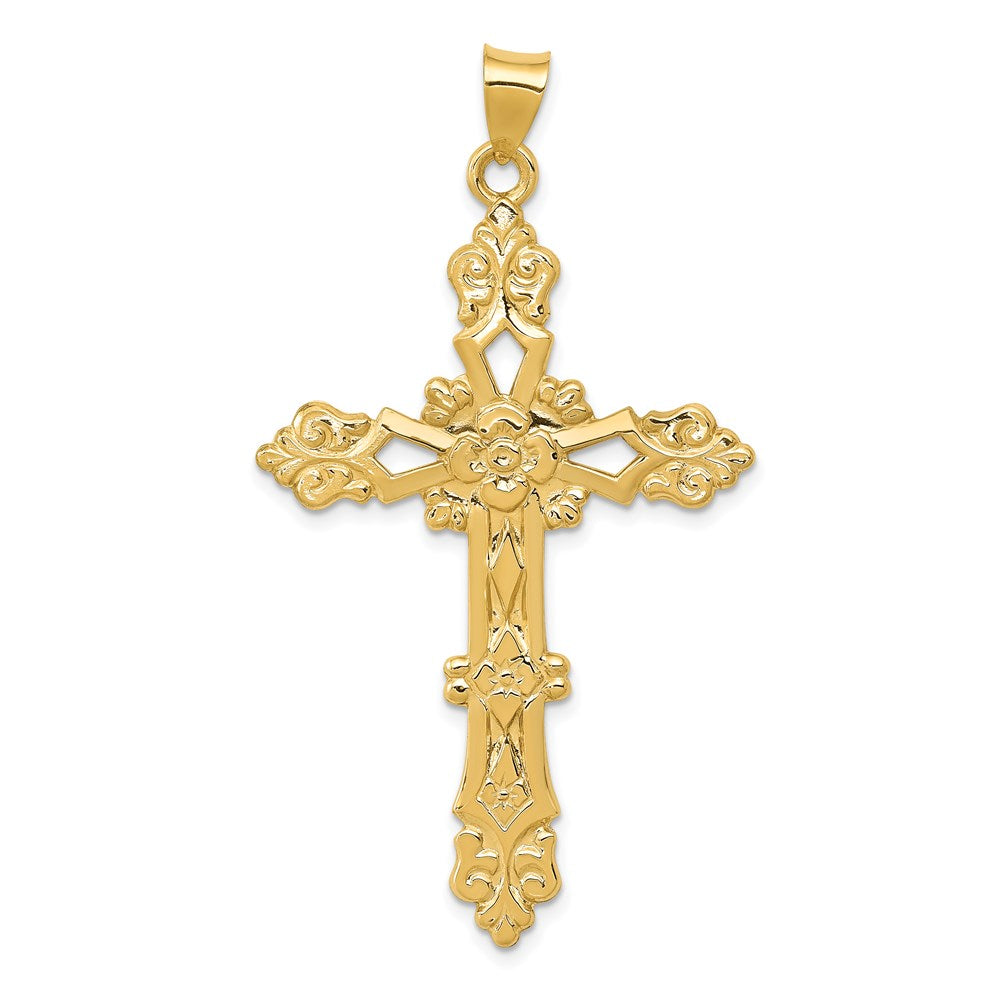 14k Yellow Gold 30 mm Polished Fleur de Lis Cross Pendant (2.91 grams)
