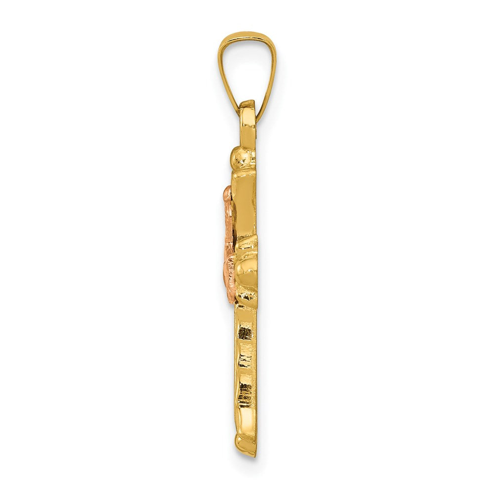 14k Two-tone 15 mm Claddagh Cross Pendant (0.67 grams)