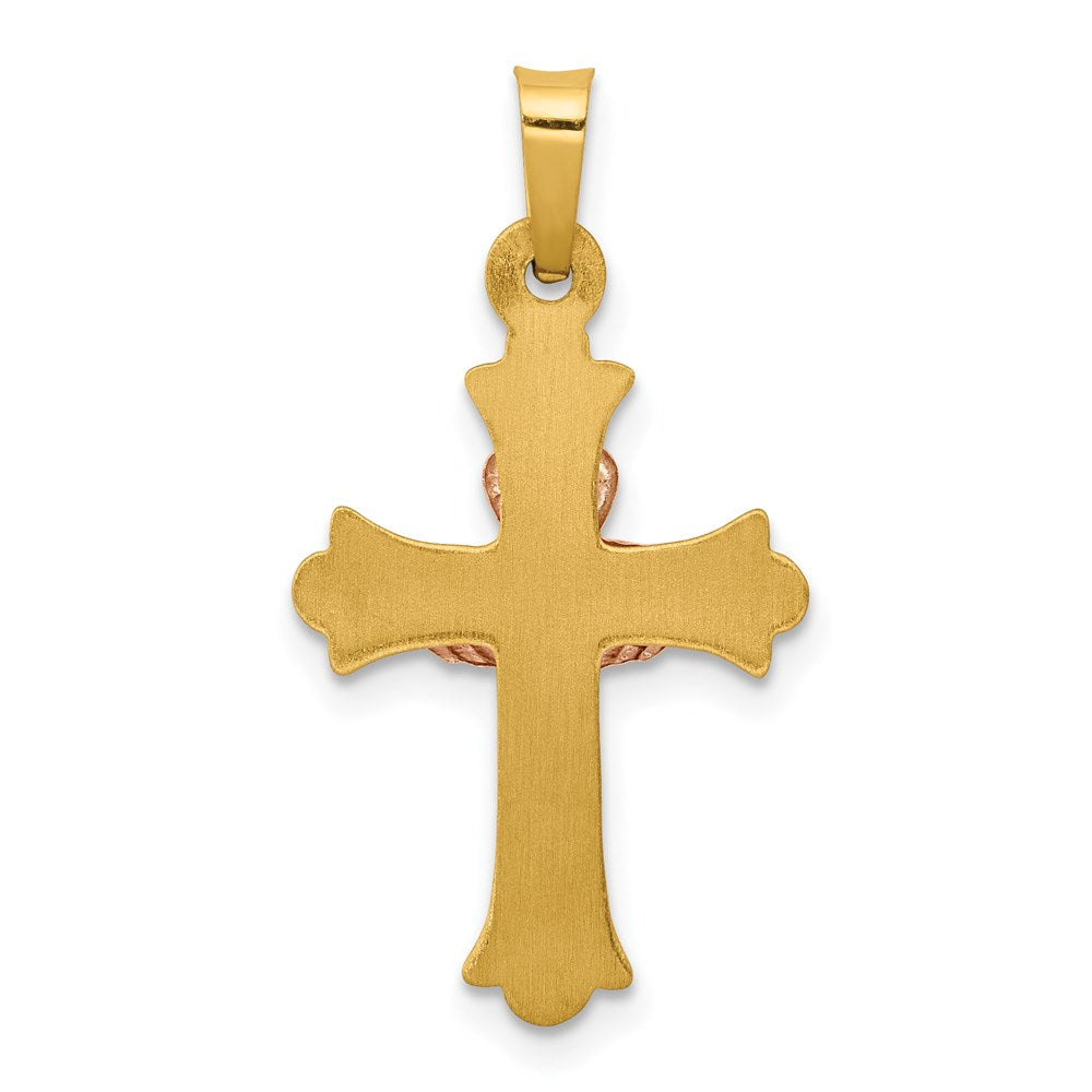 14k Two-tone 15 mm Claddagh Cross Pendant (0.67 grams)