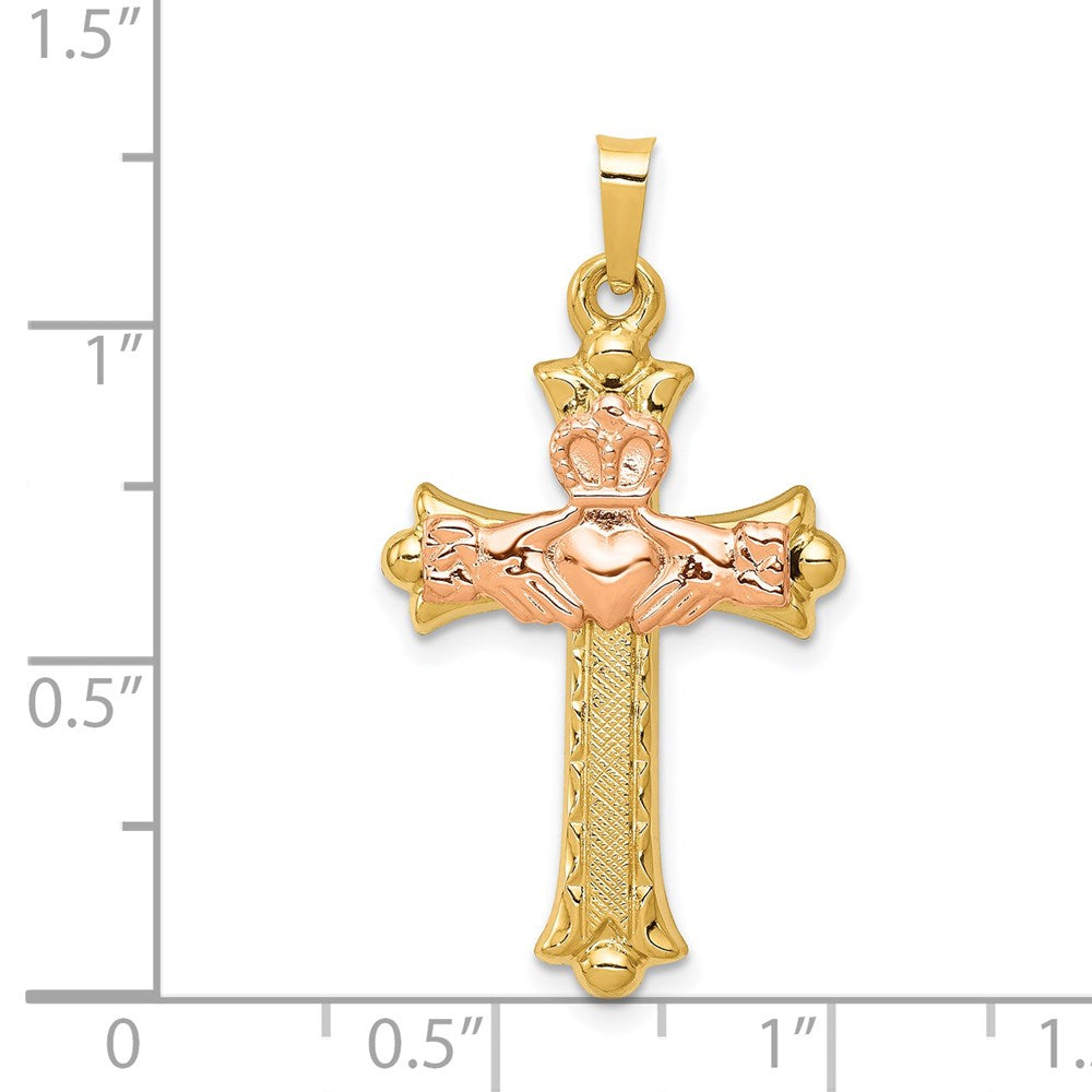 14k Two-tone 18 mm Two-Tone Claddagh Cross Pendant (1.02 grams)