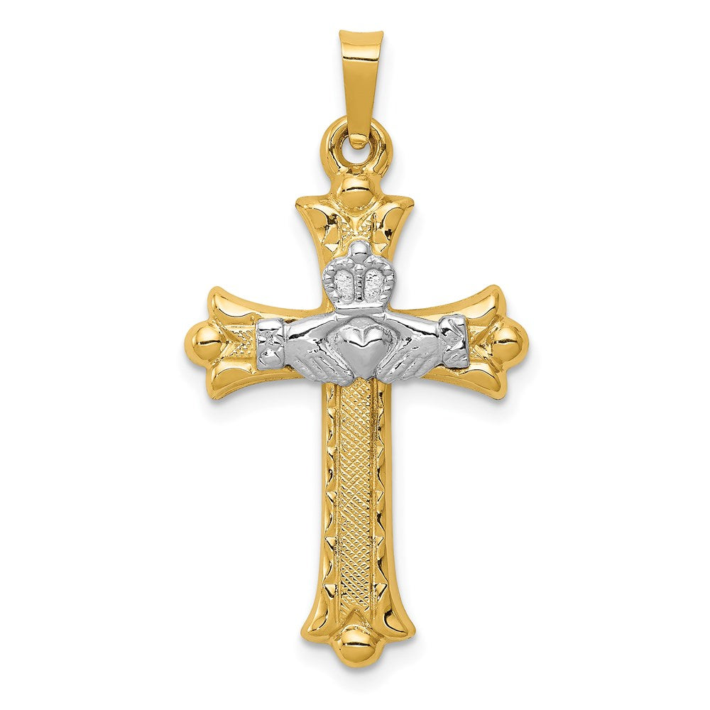 14k Two-tone 18 mm Claddagh Cross Pendant (1.05 grams)