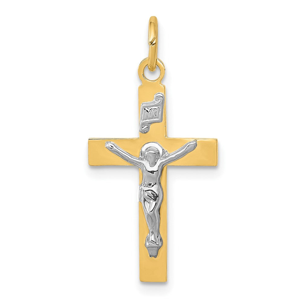 14k Two-tone 12.5 mm INRI Crucifix Pendant (0.61 grams)