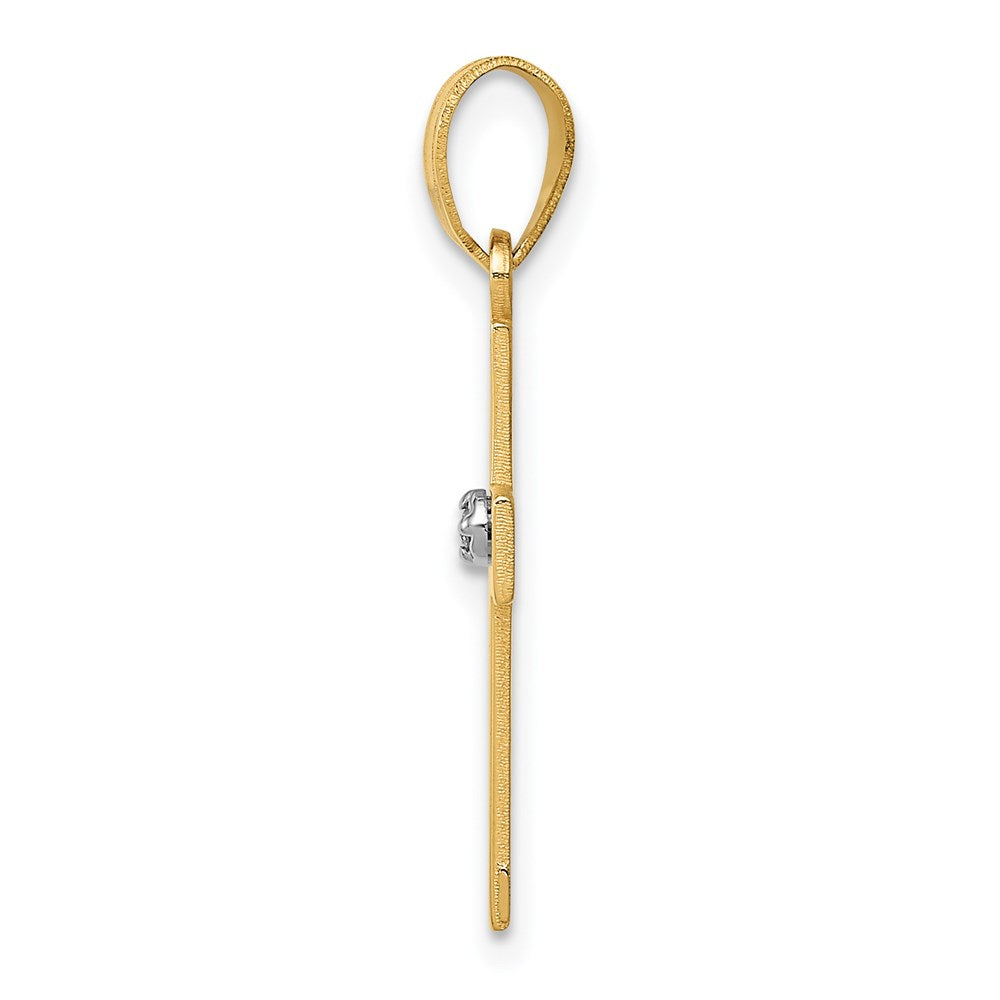 14k Yellow Gold 12 mm Polished .01ct. Diamond Cross Pendant (0.88 grams)