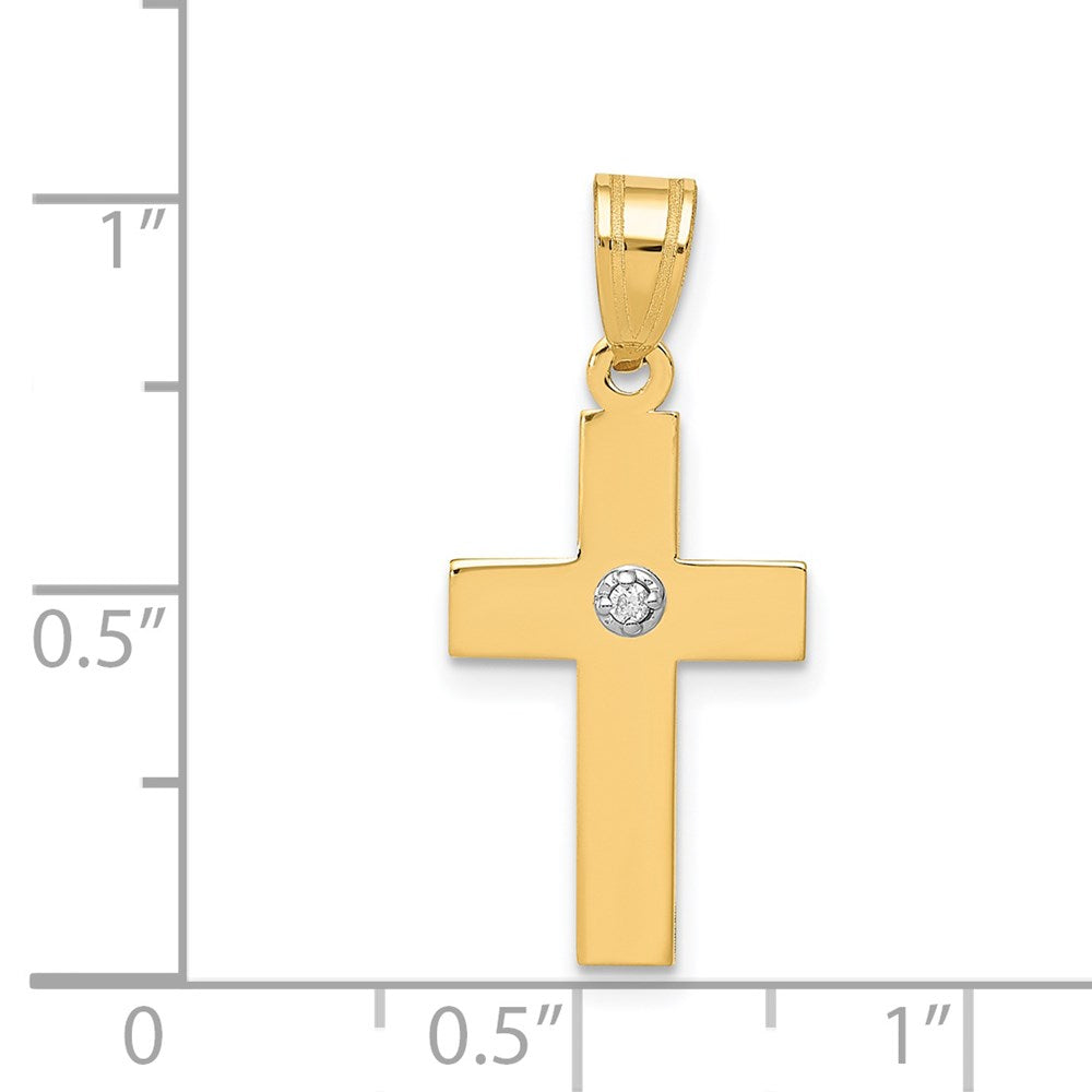 14k Yellow Gold 12 mm Polished .01ct. Diamond Cross Pendant (0.88 grams)