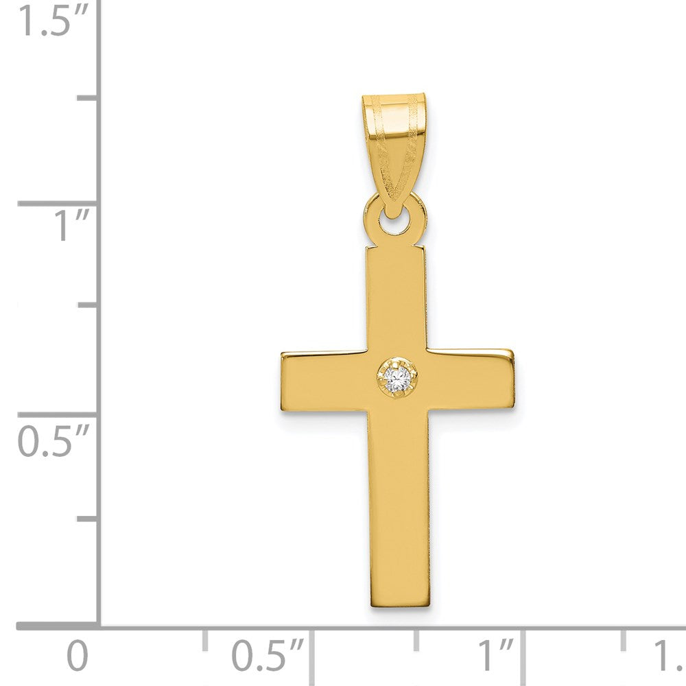 14k Yellow Gold 15 mm Polished .02ct. Diamond Cross Pendant (1.06 grams)