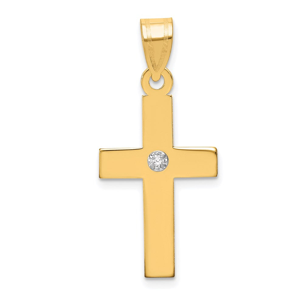 14k Yellow Gold 15 mm Polished .02ct. Diamond Cross Pendant (1.06 grams)