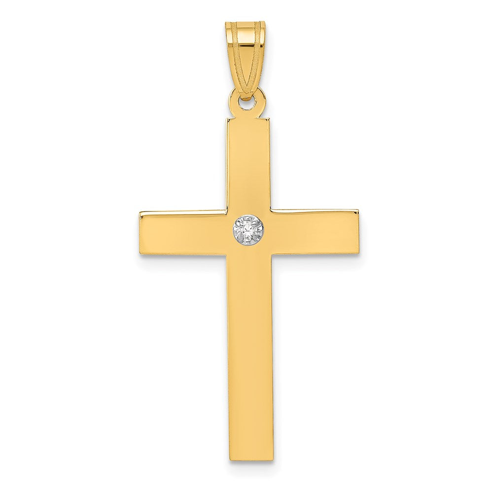14k Yellow Gold 18 mm Polished .02ct. Diamond Cross Pendant (1.43 grams)
