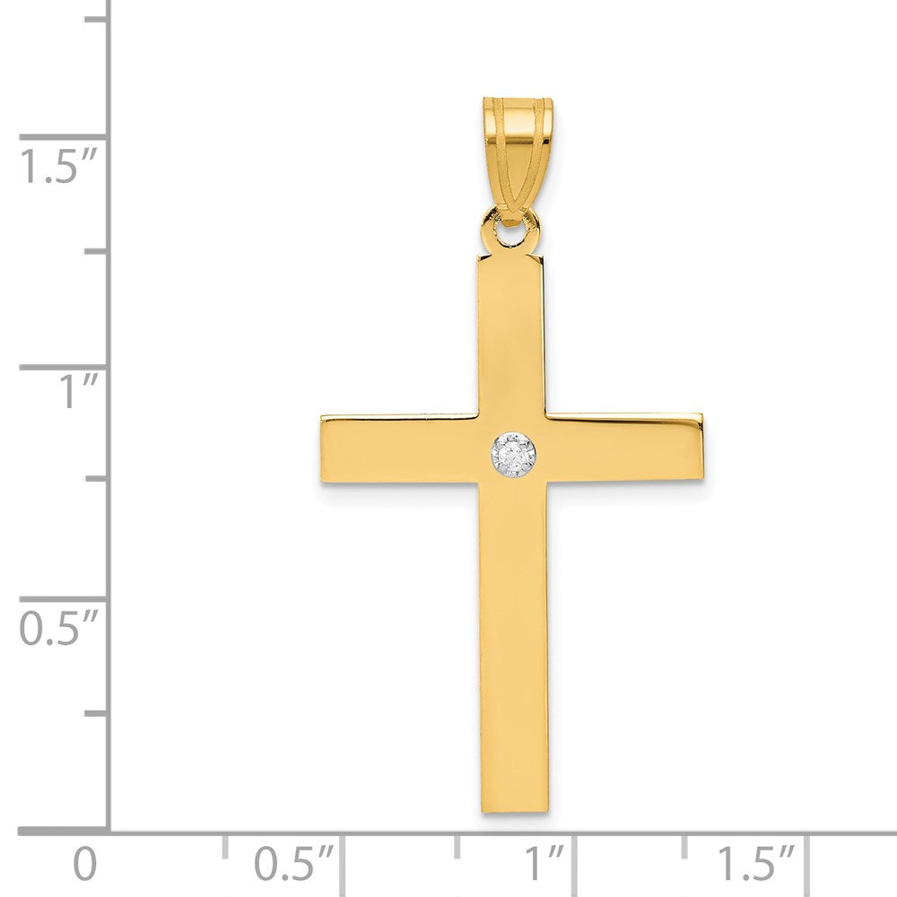 14k Yellow Gold 21 mm Polished .02ct. Diamond Cross Pendant (1.74 grams)