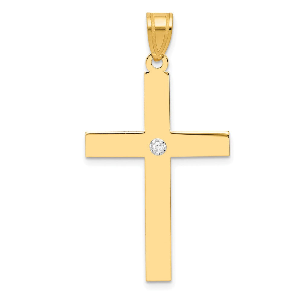 14k Yellow Gold 21 mm Polished .02ct. Diamond Cross Pendant (1.74 grams)