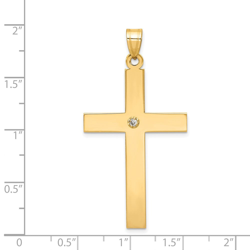 14k Yellow Gold 25 mm Polished .03ct. Diamond Cross Pendant (2.55 grams)