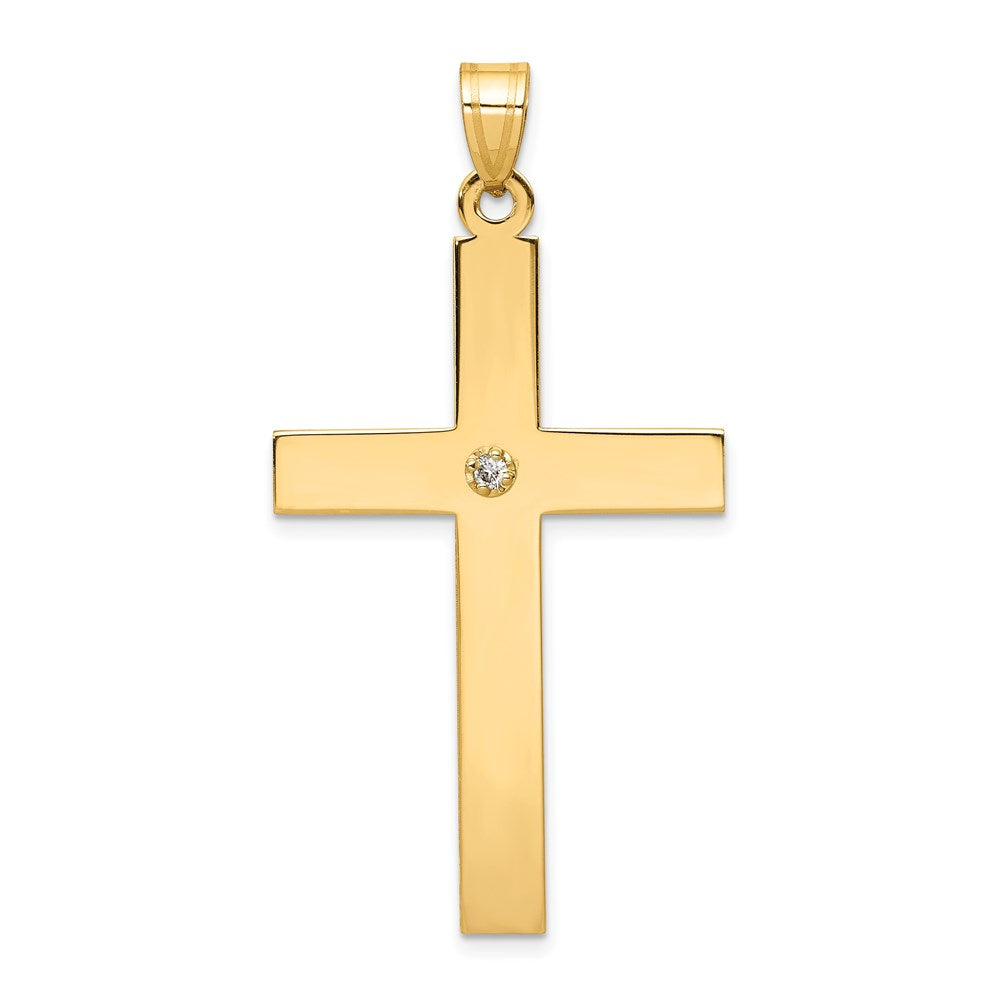14k Yellow Gold 25 mm Polished .03ct. Diamond Cross Pendant (2.55 grams)