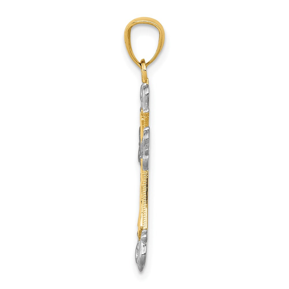 14k Yellow & Rhodium 15 mm D/C Cross Pendant (0.56 grams)