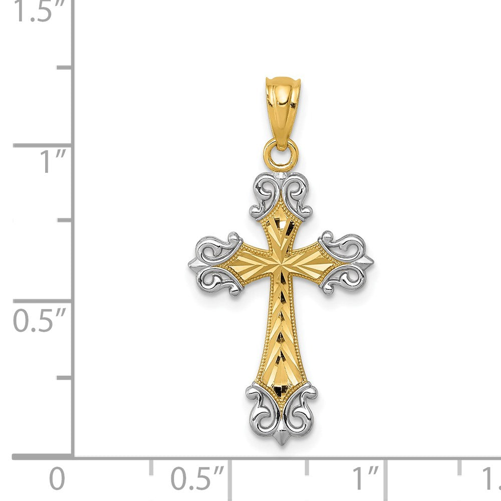 14k Yellow & Rhodium 15 mm D/C Cross Pendant (0.56 grams)