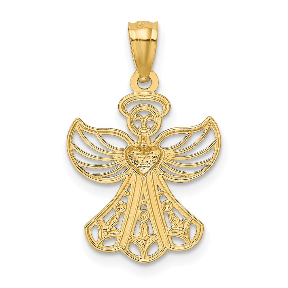 14k Yellow & Rhodium 15 mm Filigree Angel Pendant (0.65 grams)