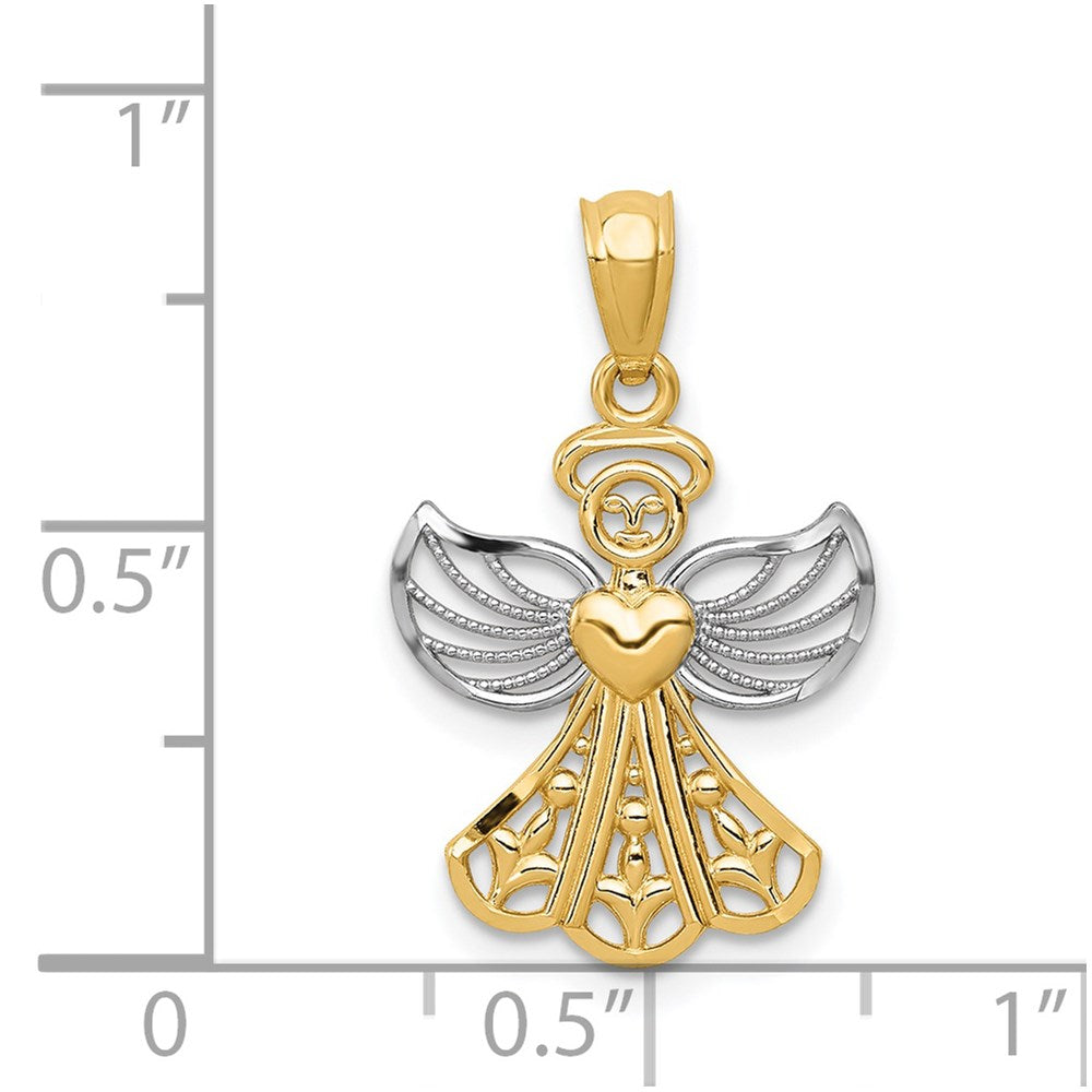 14k Yellow & Rhodium 15 mm Filigree Angel Pendant (0.65 grams)