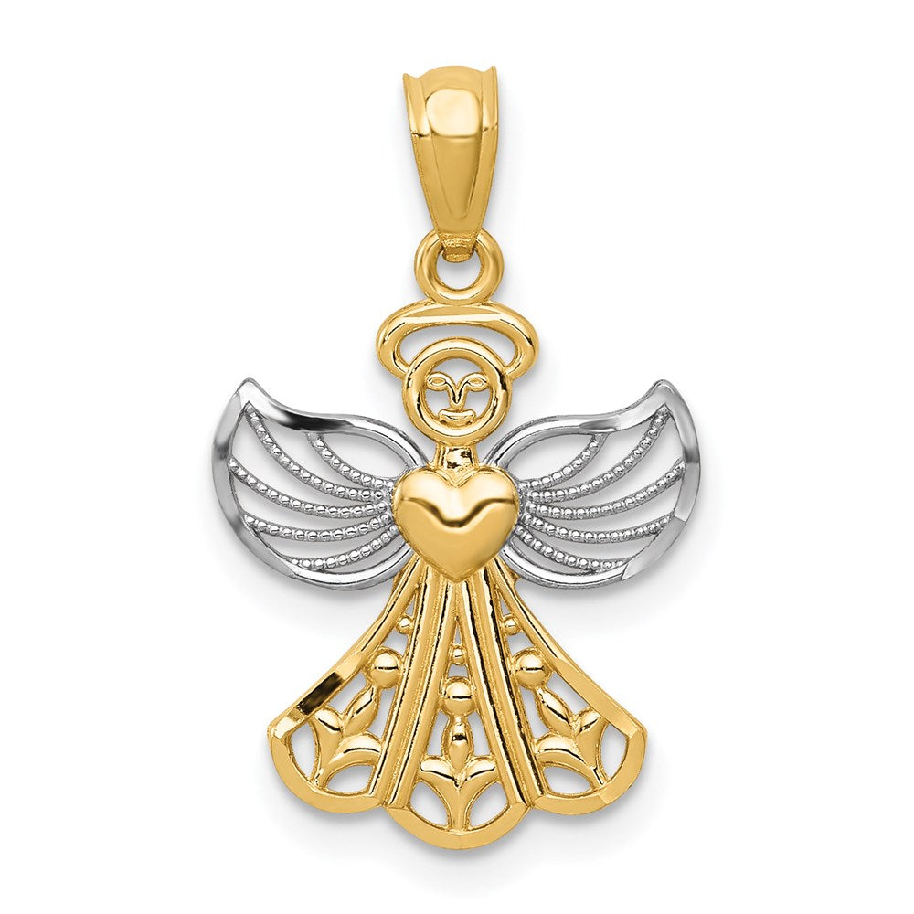 14k Yellow & Rhodium 15 mm Filigree Angel Pendant (0.65 grams)