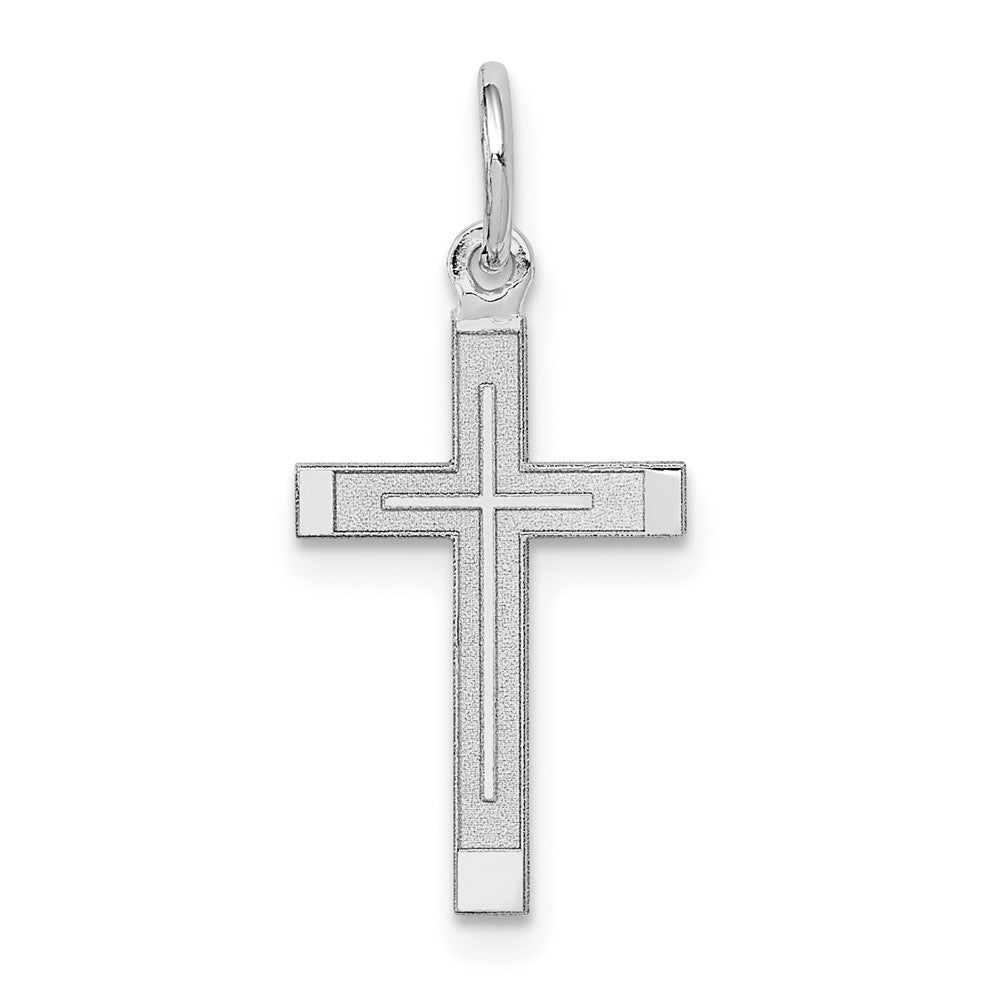 14k White Gold 11 mm Laser Designed Cross Charm (0.36 grams)