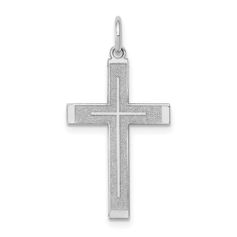 14k White Gold 13 mm Laser Designed Cross Pendant (0.53 grams)