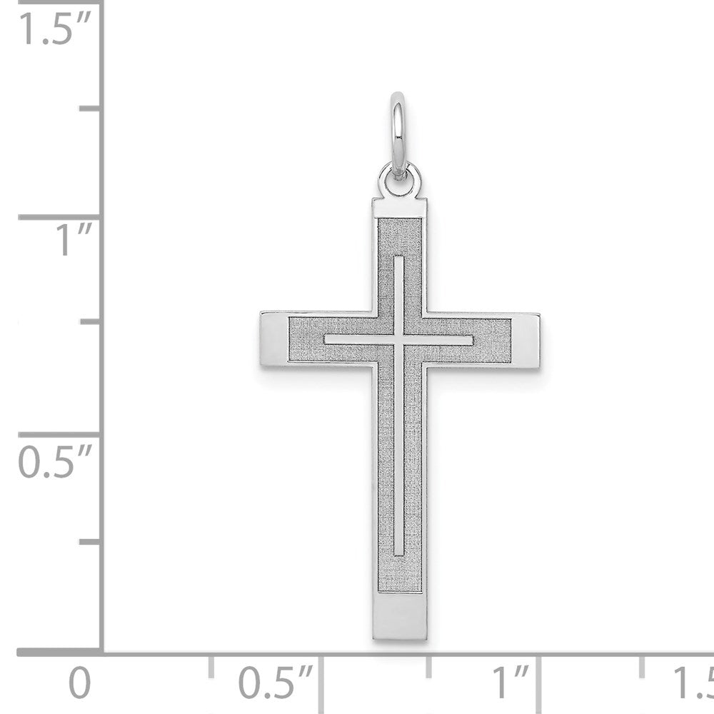 14k White Gold 17 mm Laser Designed Cross Pendant (0.73 grams)