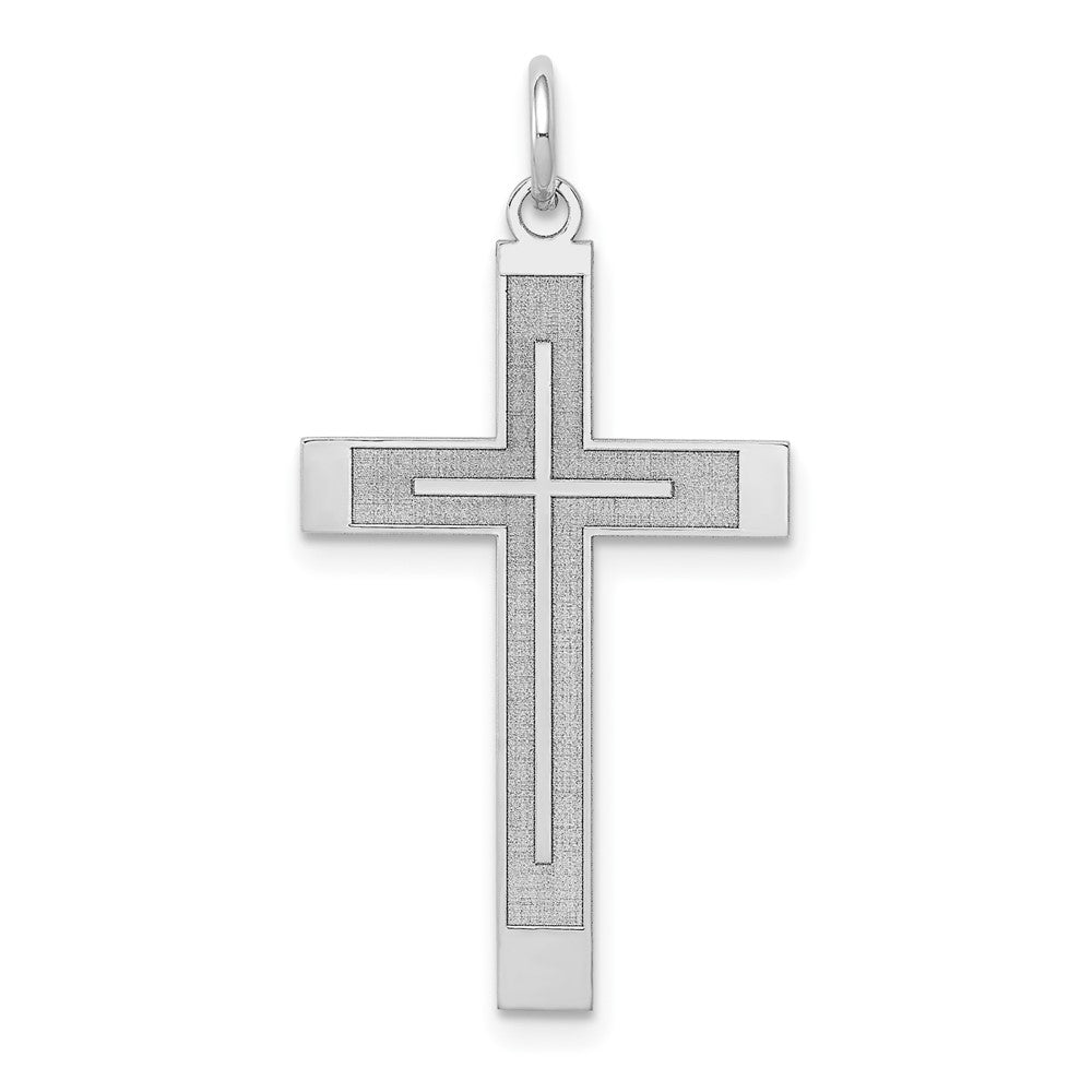 14k White Gold 17 mm Laser Designed Cross Pendant (0.73 grams)