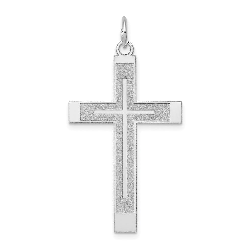 14k White Gold 22 mm Laser Designed Cross Pendant (1.21 grams)