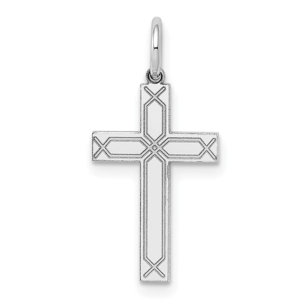 14k White Gold 11 mm Laser Designed Cross Charm (0.59 grams)