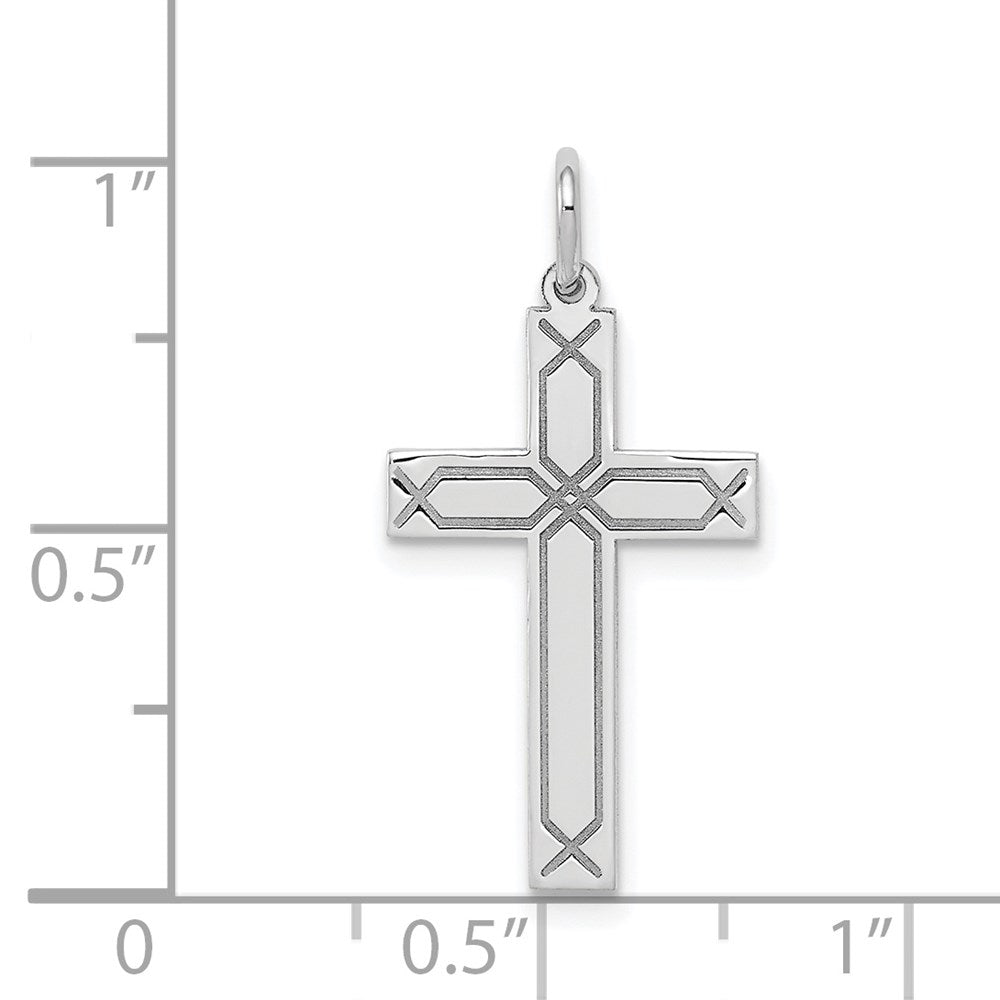 14k White Gold 14 mm Laser Designed Cross Charm (0.84 grams)