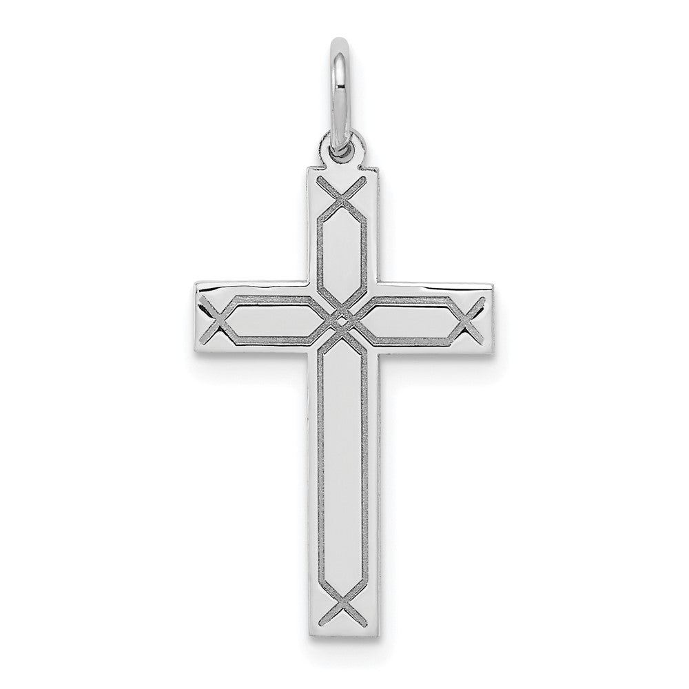 14k White Gold 14 mm Laser Designed Cross Charm (0.84 grams)