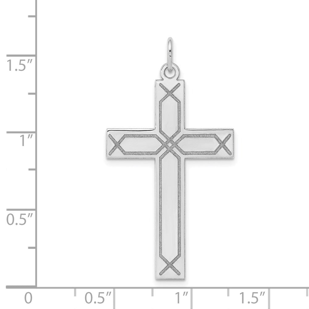 14k White Gold 22 mm Laser Designed Cross Pendant (2.13 grams)