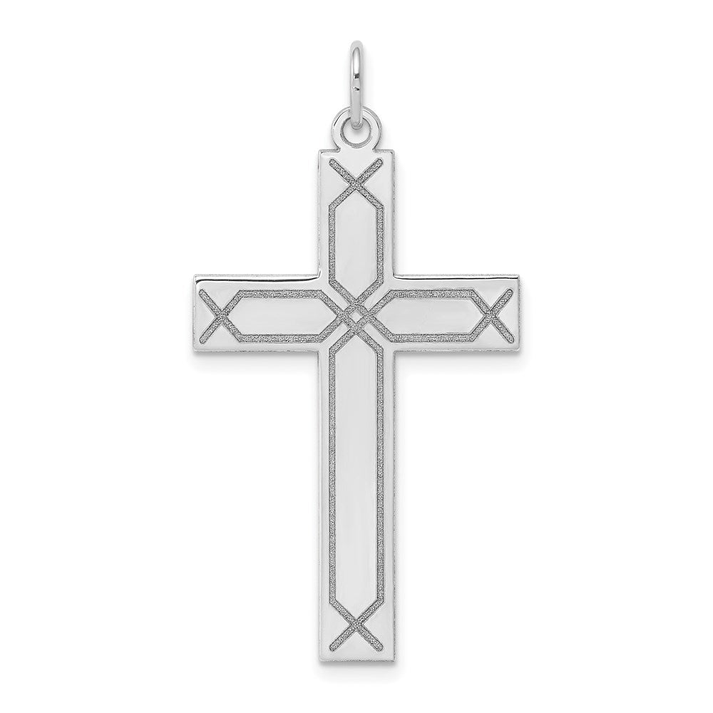 14k White Gold 22 mm Laser Designed Cross Pendant (2.13 grams)