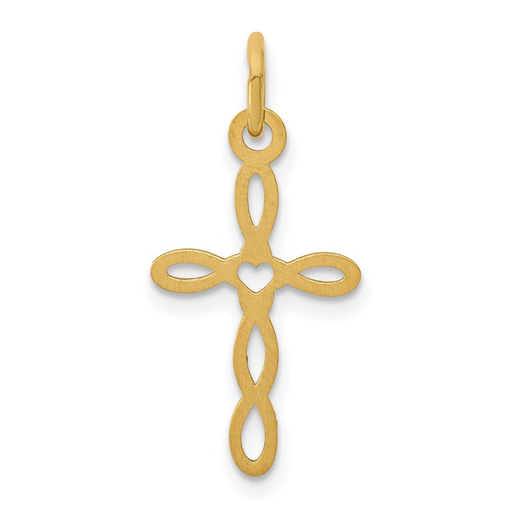 14k Yellow Gold 11 mm Loop w/Center Heart Cross Charm (0.35 grams)