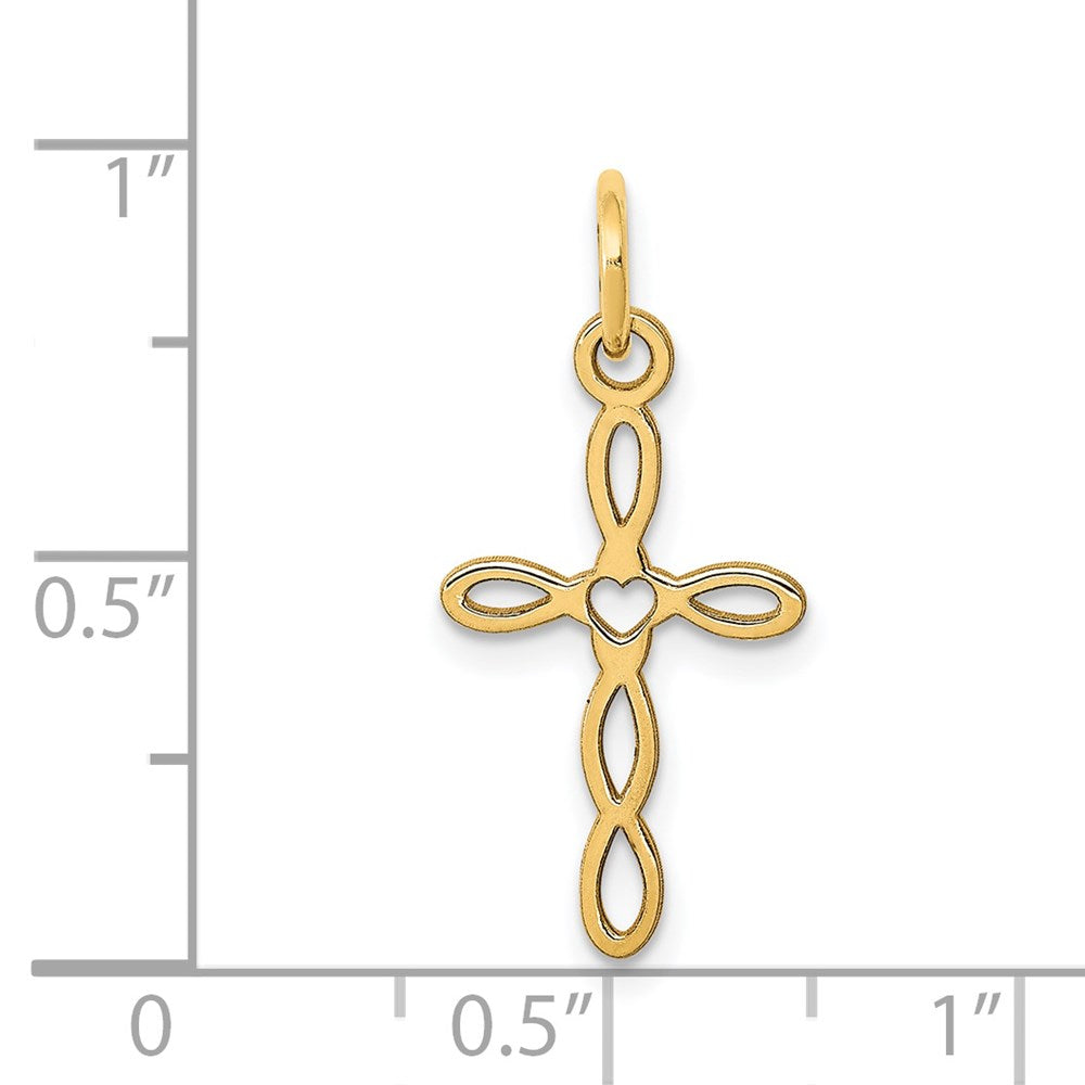 14k Yellow Gold 11 mm Loop w/Center Heart Cross Charm (0.35 grams)