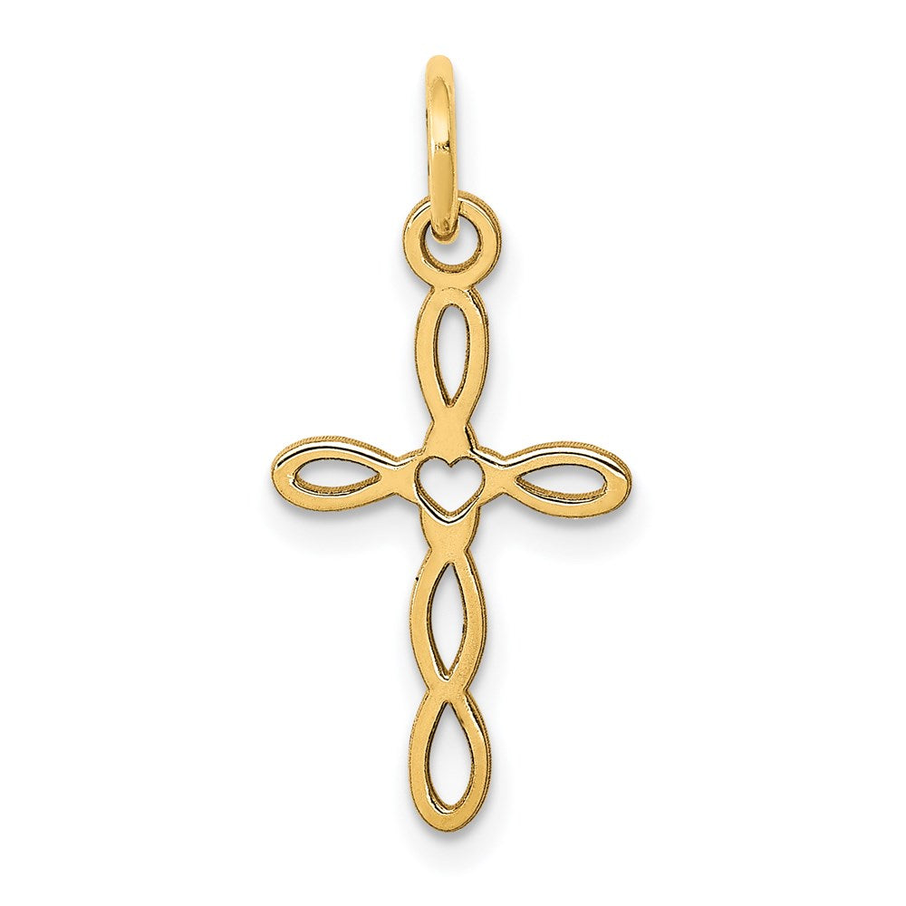 14k Yellow Gold 11 mm Loop w/Center Heart Cross Charm (0.35 grams)