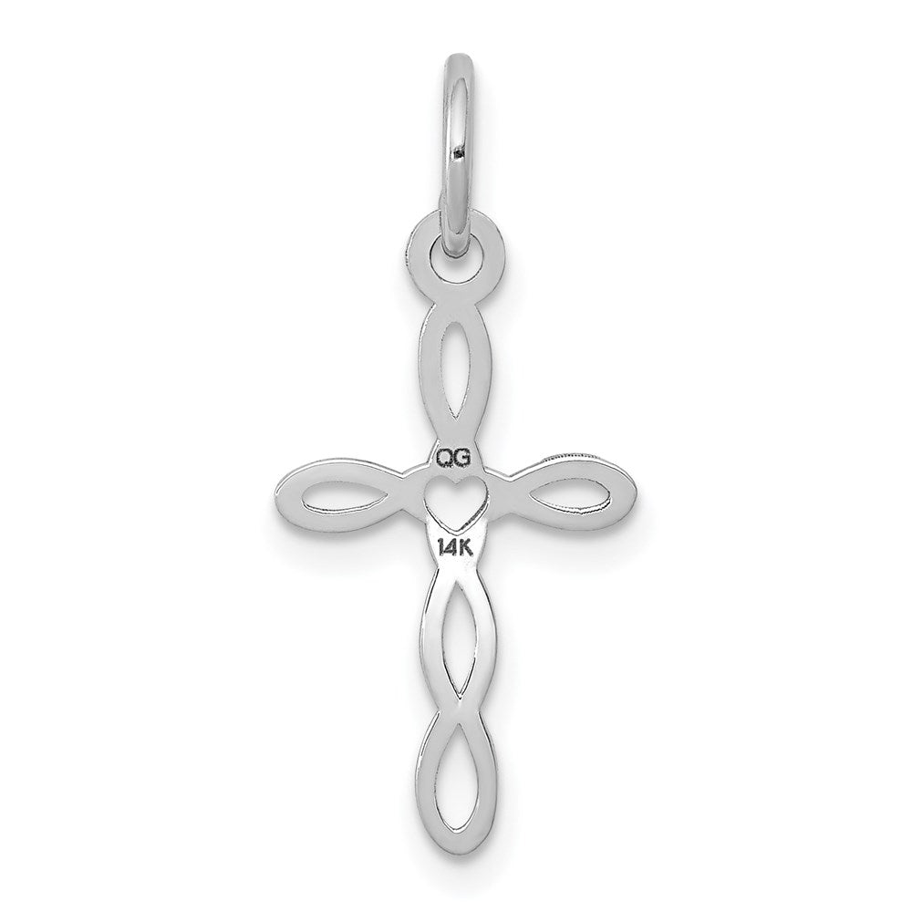 14k White Gold 11 mm Loop w/Center Heart Cross Pendant (0.38 grams)