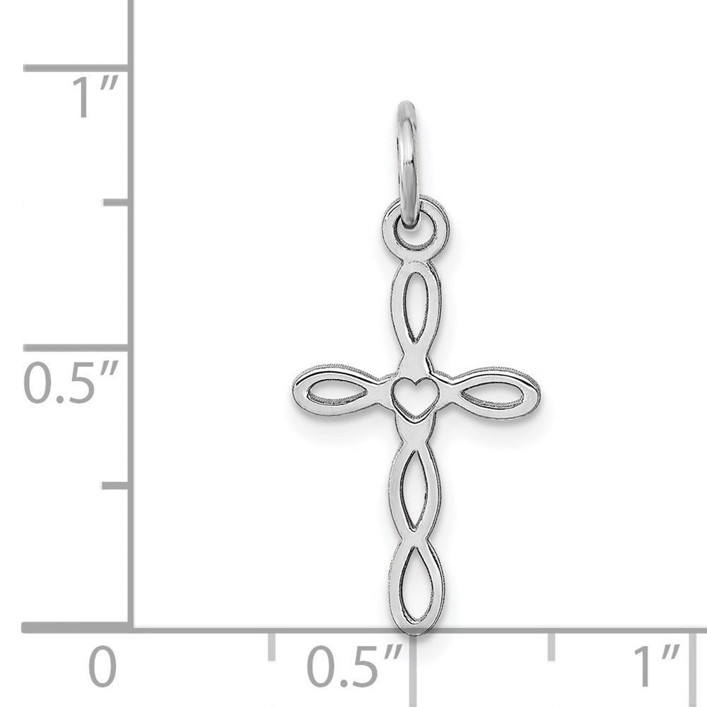 14k White Gold 11 mm Loop w/Center Heart Cross Pendant (0.38 grams)