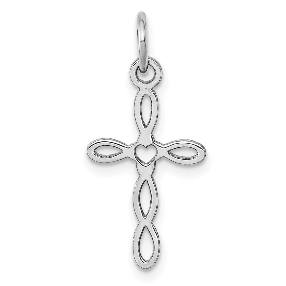14k White Gold 11 mm Loop w/Center Heart Cross Pendant (0.38 grams)