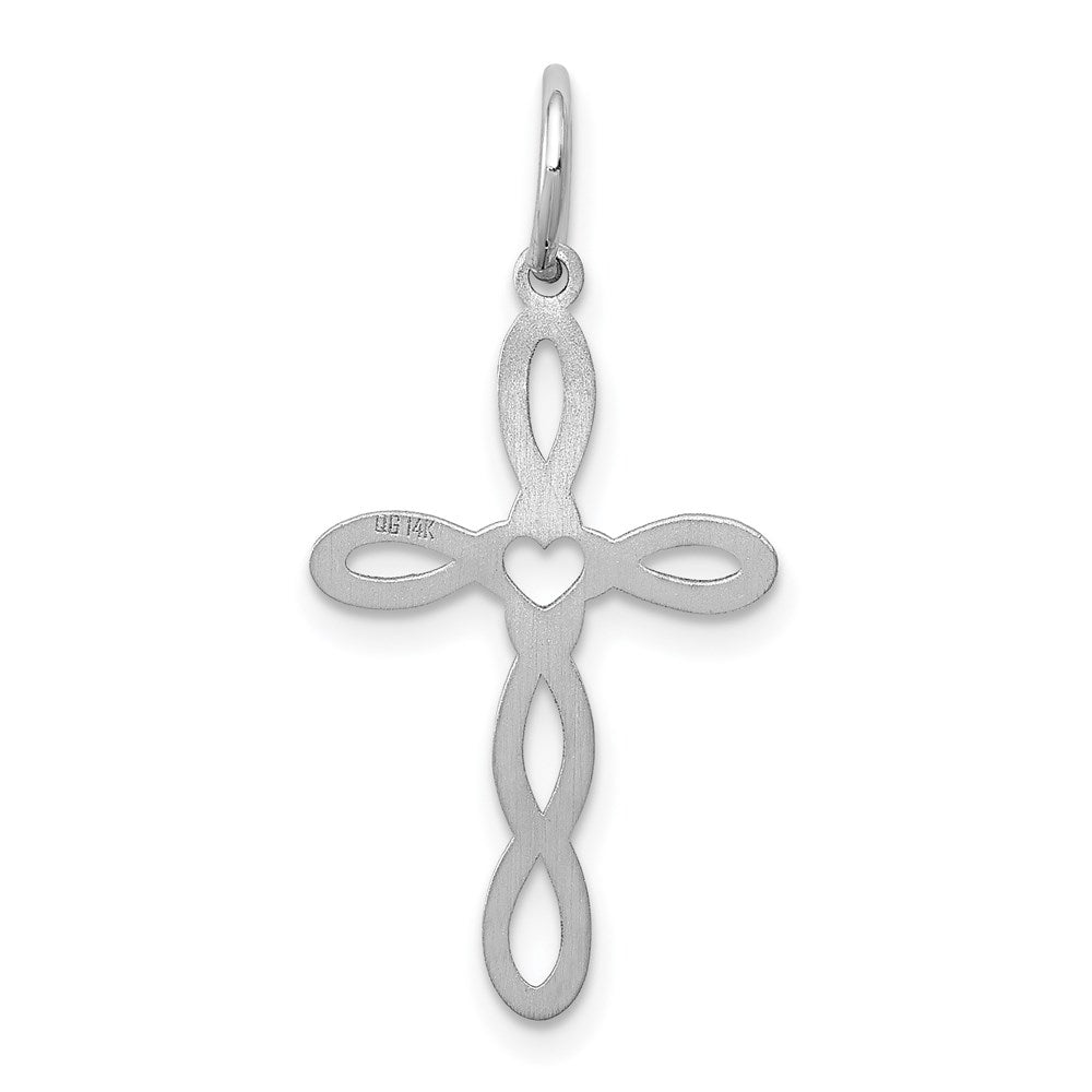 14k White Gold 14 mm Loop w/Center Heart Cross Charm (0.49 grams)