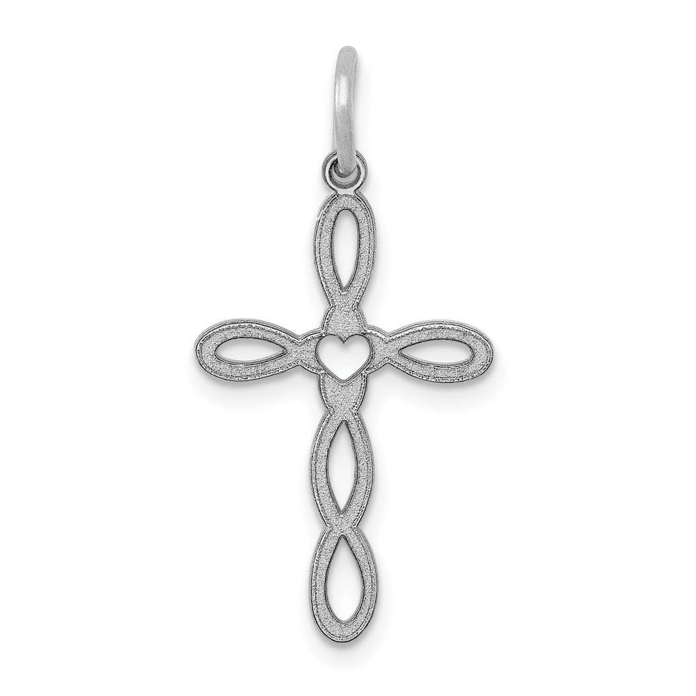14k White Gold 14 mm Loop w/Center Heart Cross Charm (0.49 grams)
