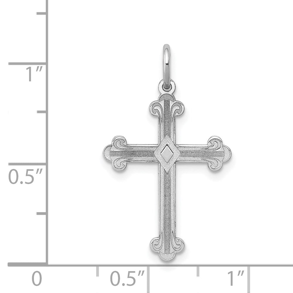 14k White Gold 16 mm Laser Designed Cross Pendant (0.72 grams)